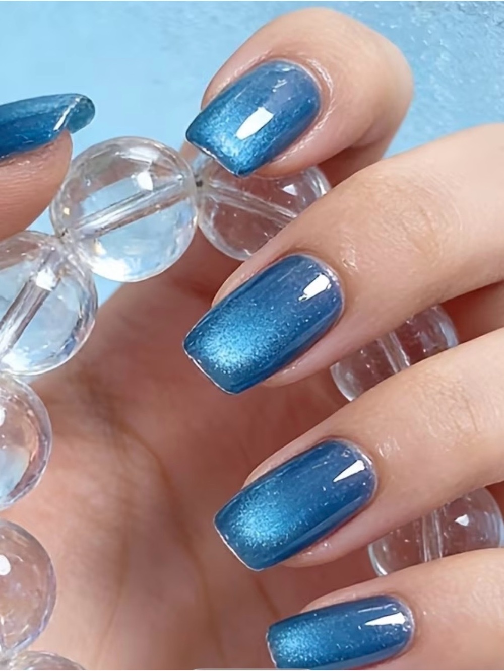 Shimmering Teal Blue Gel Nails 24 Pc Press on Nails
